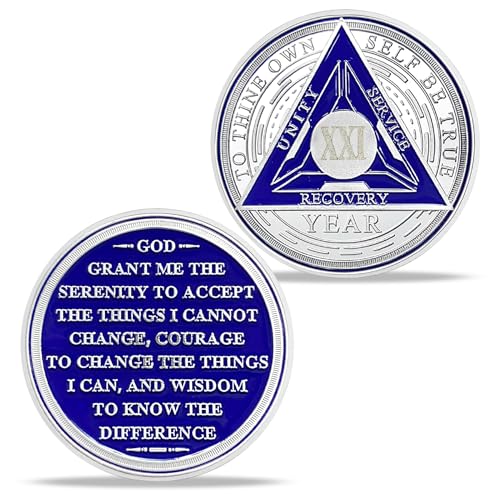 Image of Imasoner 21 Year Sobriety Coin Alcoholics Anonymous Medallion Sobriety Chip Anniversary Token Recovery Gift