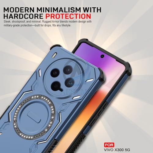 Image of AESTMO Back Case Cover for Vivo X300 5G | Magnetic Case with Built-in Metal Ring | Compatible with MagSafe Accessories | Shockproof Hybrid (PC + TPU) (Blue)