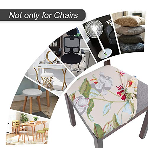 Image of SearchI Seat Covers for Dining Room Chairs Stretch Printed Chair Seat Covers Set of 4, Removable Washable Upholstered Chair Seat Protector Cushion Slipcovers for Kitchen, Office(Beige+Flowers)