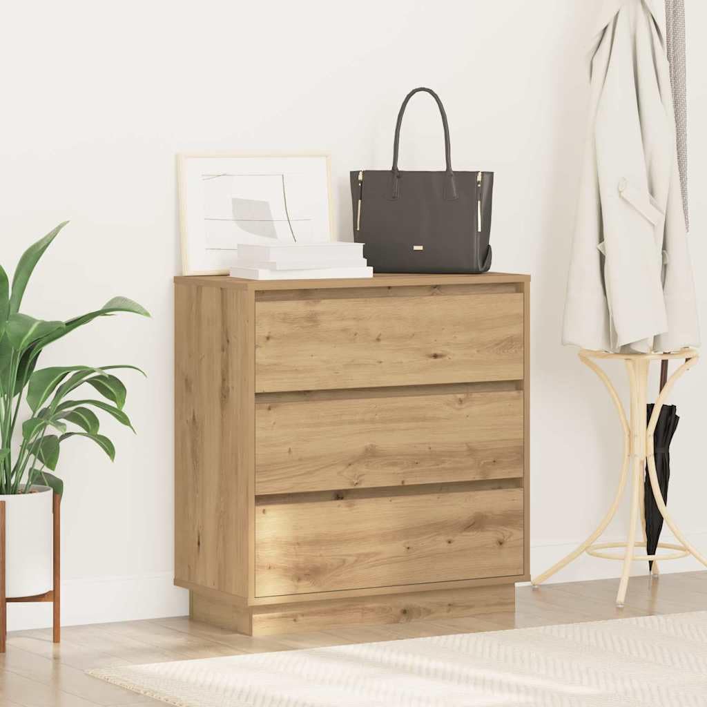 Nachttisch Artisan-Eiche 71 x 34,5 x 75 cm Holzwerkstoff mit LED-Lichterkette Beistelltisch, Schlafzimmer Organizer, Schubladen, Stauraum, moderner Fachkonsole für Schlafzimmer, Wohnzimmer