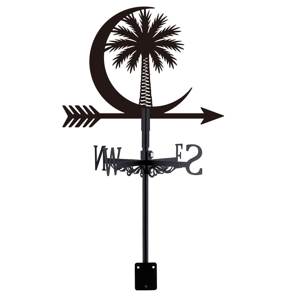 SUPERDANT Moon Palmetto Weather Vane Palm Tree Weathervanes Direction Indicator Measuring Instrument Roof Installation Weathervane FOR Outdoor Garden Farm Backyard Gazebo Barn Art Decoration Black