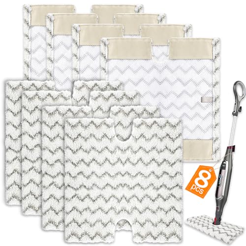 Image of 8 Pack Steam Mop Replacement Pads Compatible with Shark Genius Steam Mop S5003D S5002Q S5004 S6001W S6001WM S6002 & Lift-Away Pro Steam Mop S3973 S3973D S3973WM, Washable Microfiber Mop Pads Reusable