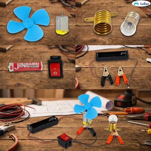Image of FunBlast Science Experiment Kit - Science Kit for Kids, STEM Learning Kit, DIY Science Kit for Students & School Projects, Electric Circuit Kit for Students with Motor Fan Toy (Blue)