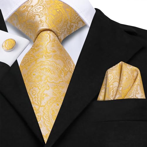 Image of Dubulle Mens Tie Set Solid Paisley Silk Striped Necktie for Men with Cufflinks Tie and Pocket Square