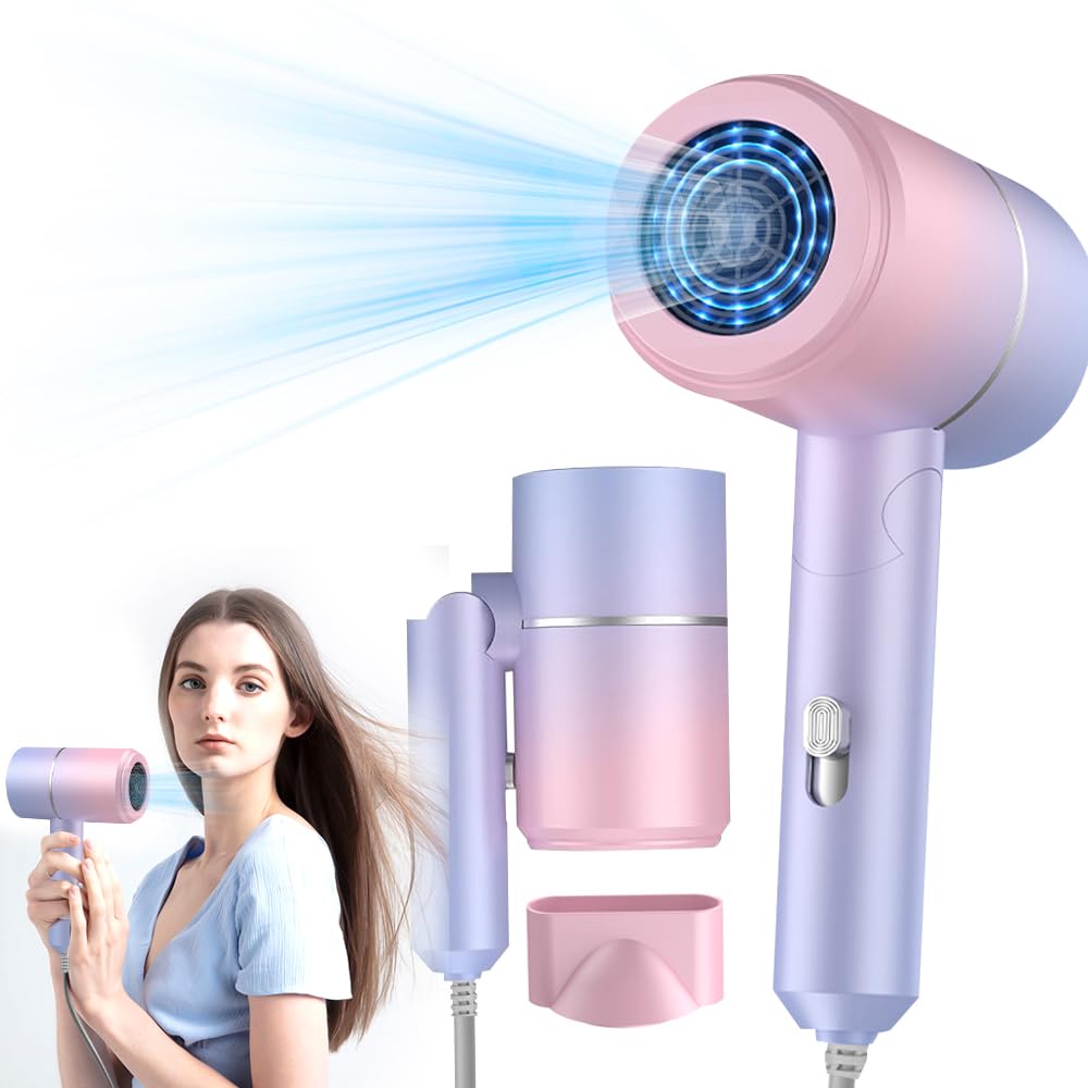 Secador de Pelo Pequeño,WDKXCN 800w Secador Pelo Ionico Silencioso,Secador de Pelo de Viaje Plegable, Secador de Pelo de Salón de 800w Con Boquilla de Peinado, 2 Temperaturas