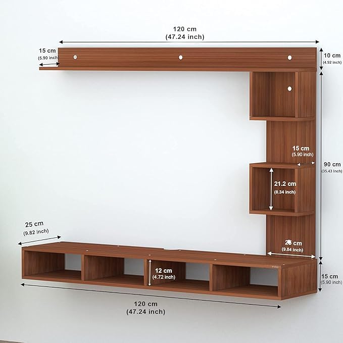 Image of Anikaa Kirina Engineered Wood Wall Mount TV Unit with LED Lights TV Cabinet TV Entertainment Unit Set Top Box Stand (Walnut) (Ideal for 43 Inch)(D.I.Y)