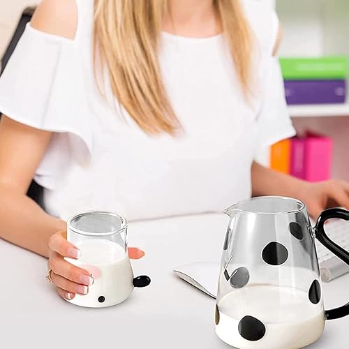 Miniatura 7 de Jarra de agua de vidrio con taza de cristal, juego de jarra de noche de vaca linda jarra de té de cristal, jarra de leche para bebida de medianoche,