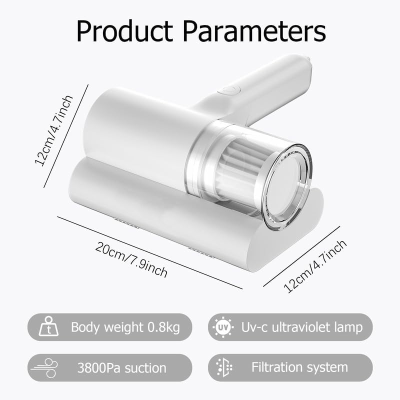 Miniatura 2 de Aspiradora de cama, aspiradora de mano de 12 KPa para colchón profundo UV con filtro HEPA, limpia eficazmente almohadas, sábanas, colchones, sofás,