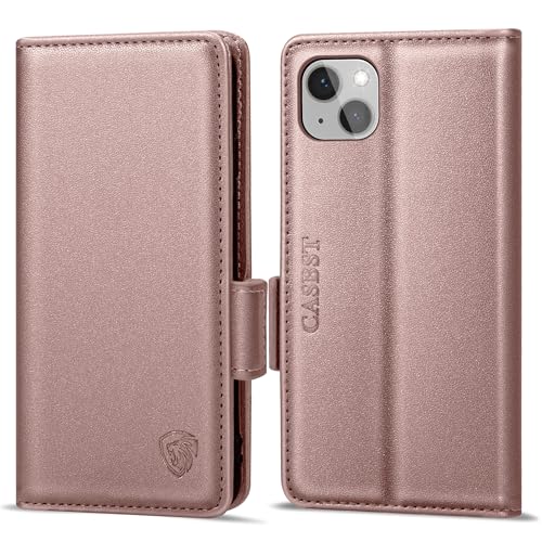 Étui antichoc iPhone 15 rose protection RFID appareil photo rabat cuir rigide