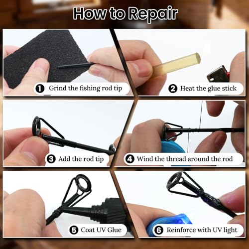 Image of 9KM DWLIFE Fishing Rod Tip Repair Kit, Black Stainless Steel, Wear Resistant Ceramic Ring, Guide Replacement 25 /35 /45 /60 /65pcs
