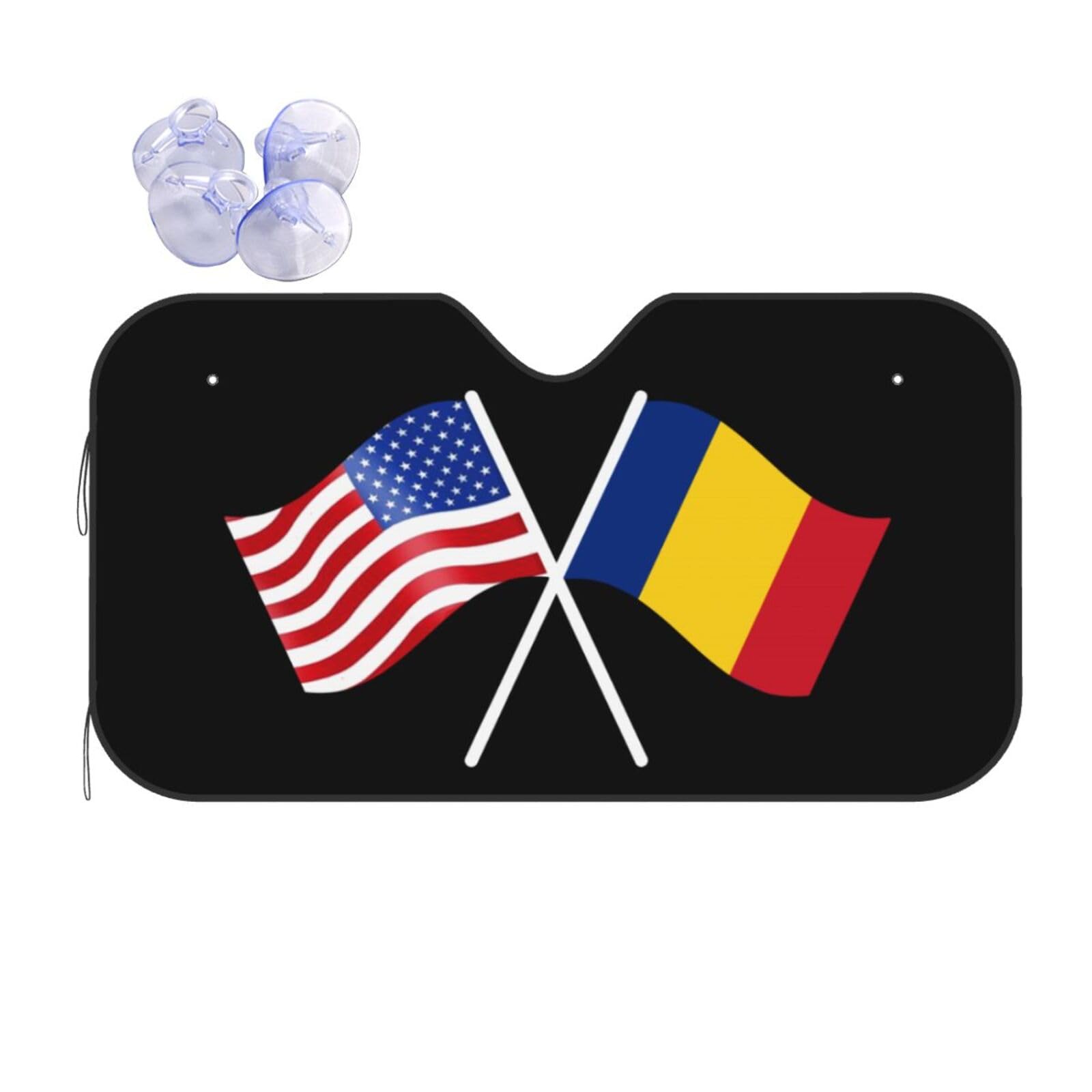Windshield Sun Shade for Car Durable Bubble Aluminum Film Material American and Romania Flag Car Sun Visor