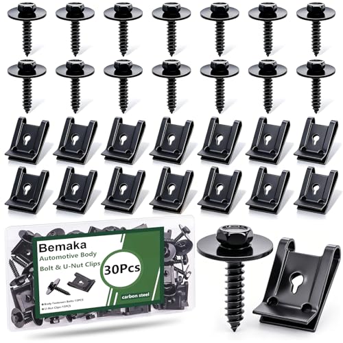 Image of 30Pcs M4.2 Automotive Body Bolt & U-Nut Clips Kit, Multipurpose Fender Bolts Body Fastener Clips for Most Cars Bumper Engine Splash Shield