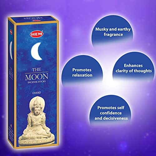 Image of HEM Moon Premium Incense Sticks - 120 Sticks | Puja Agarbatti for Positivity, Yoga, Meditation, Relaxation & Long-Lasting Aroma | Handcrafted & Low Smoke | Pooja Item for Home | Burn Time 35-40 Mins