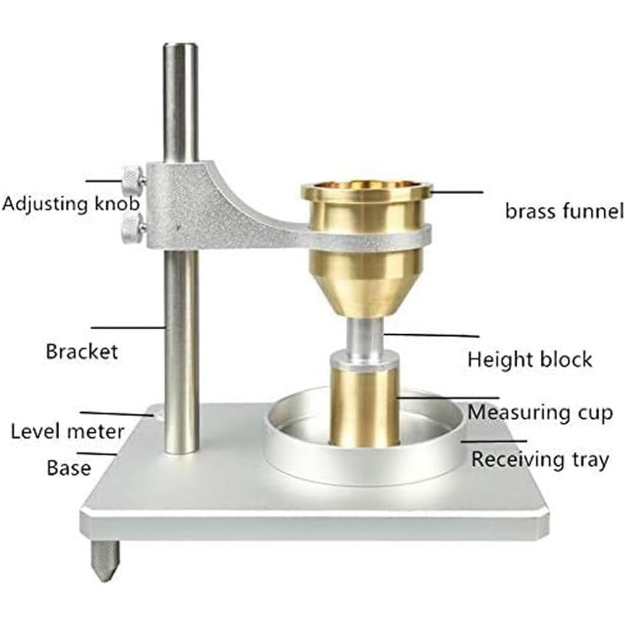 Misuratore di densità apparente e flussometro, flussometro Hall 2 in 1 con Imbuto da 2,5 mm e 5 mm per misurare la capacità di Flusso e la densità apparente, in Ottone.,Brass