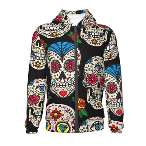 Sugar Skulls and Roses Kid Hoodies Boys Zip Up Sweatshirts Girls Pullover with Pocket2