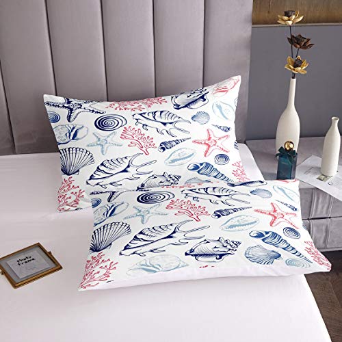 Beach Starfish Duvet Cover Ocean Shell Conch Bedding Set for Boys Girls Kids Room Marine Creature Themed Decor Comforter Cover Marine Sealife Bedspread King Size With 2 Pillow Case - Image 2