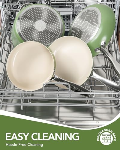 MICHELANGELO Ceramic Pots and Pans Set 8pcs - Nonstick Ceramic Cookware Set, 8-Piece Healthy Cooking Set, Non-Toxic, Oven Safe & Induction Compatible - Green - Image 6