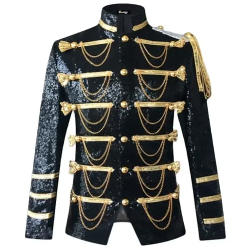 Shiny Sequin Blazer for Men Glitter Chain Military Tuxedo Blazer Nightclub Stage Show Suit Jacket3