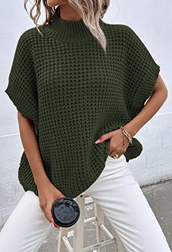 Image of Viottiset Womens Oversized Short Batwing Sleeve Mock Neck Sweater Vest Fall Sleeveless Pullover Knit Sweaters