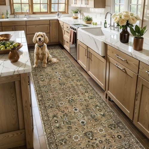 Image of Tangsoo Brown 3x10 Washable Runner Rugs for Hallway, Runner Rugs Non Slip