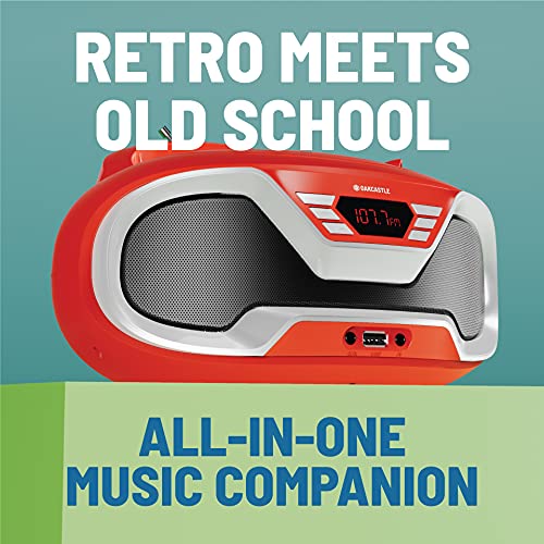 Oakcastle CD200 Draagbare CD-speler Boombox met Bluetooth & FM-radio, 3,5 mm AUX-hoofdtelefoonaansluiting en USB-ingang, voeding en batterijmuzieksysteem voor volwassenen en kinderen met stereoluidsprekers (rood) - Image 3