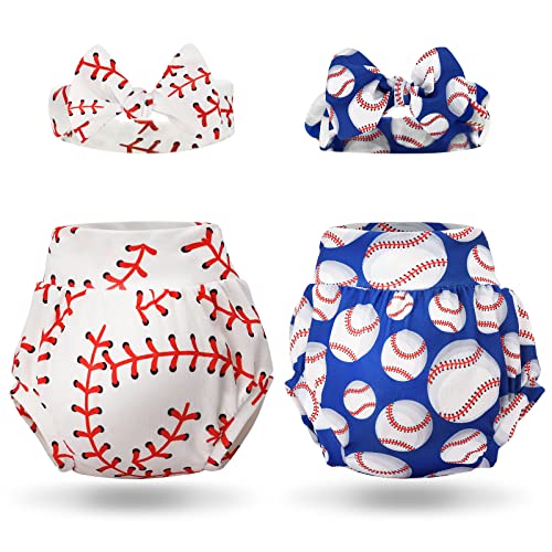 Image of Eunikroko Baseball Bummies for Baby Girls Outfit Newborn Girl Summer Clothes My First High Waist Bloomers Headband Shorts Set
