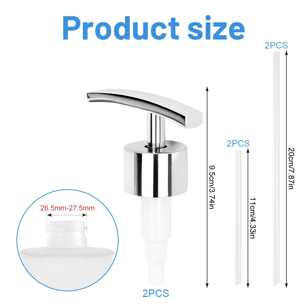 2 Pcs Pompa Dispenser di Sapone, Pompa di Ricambio 28 mm, Erogatore Sapone Liquido con Tubo Flessibile per Bagno Shampoo Doccia Gel