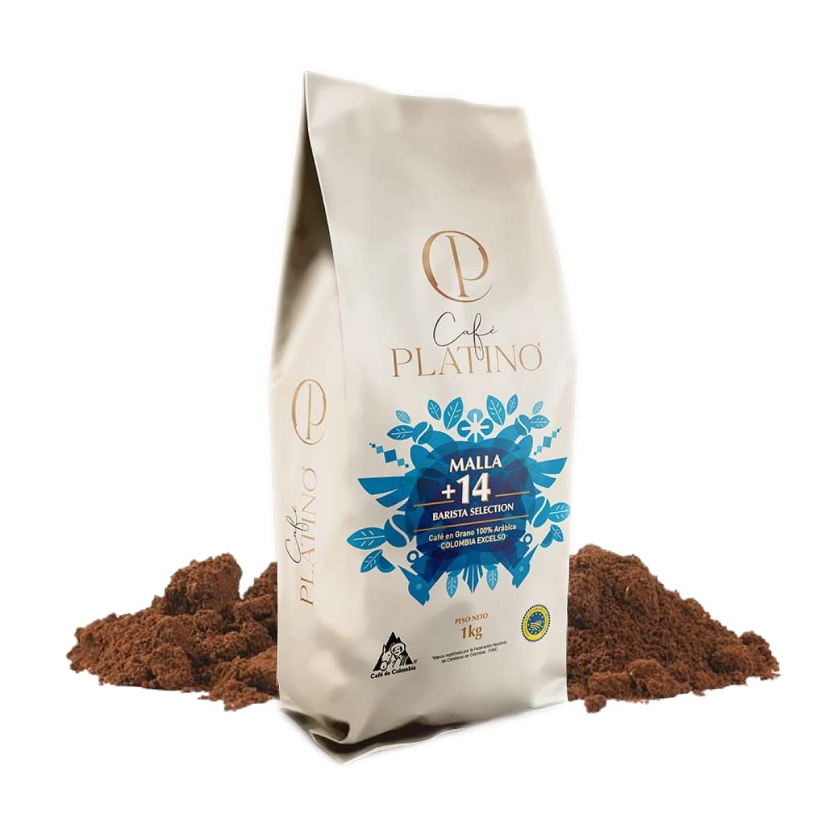 Café Platino - Café Descafeinado Molido Colombia Tostado 1Kg - Selección Excelso Certificado por la Federación Nacional de Cafeteros de Colombia - Malla +14