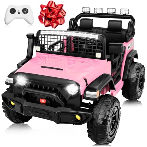 JOYRACER 24V Ride on Toys for Big Kids, 2 Seater Ride on Car w/800W Motors, 20''Seat, Remote Control, Mult-Led Lights, 3 Speed, Bluetooth, Shock Absorption, 4x4 Electric Ride on Truck for Kids, Pink