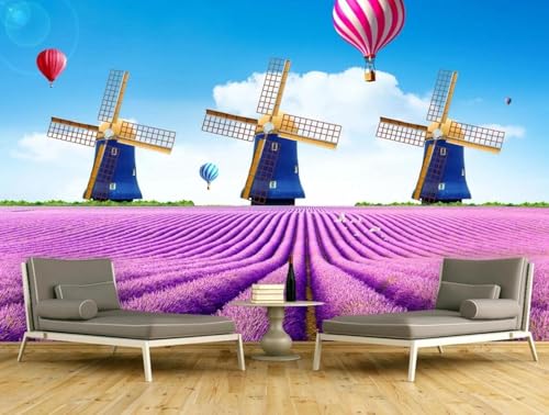 Tzxztt Decoración De Pared Molinillo De Viento Lavanda Océano Papel Pintado Moderno 3d Seda En Relieve Tonos Neutros Material Ideal Para SalóN Dormitorio-300cm×210cm