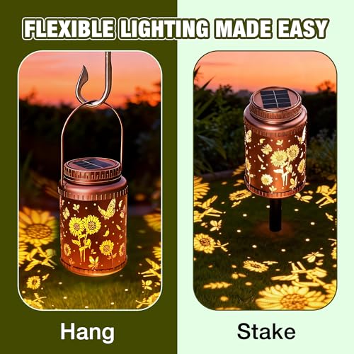 Cooo 6 Pack Solar Stake & Hanging Lanterns Outdoor Sunflower Butterfly - image 3