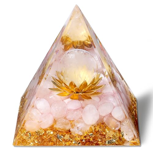 GUJOXILA Orgonit Pyramide Rosenquarz Edelsteine Lotus Pyramiden Positive Energie Kristalle Heilsteine Bringt Glück Pyramide Weihnachten Spirituelle Geschenke Weihnachtsgeschenk