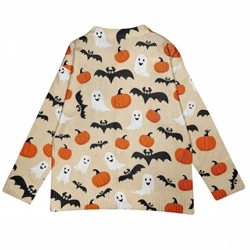 Halloween Sweaters for Women Spooky Ghost with Pumpkin Graphic Cardigan Casual Fall Long Sleeve Button Knit Sweater4
