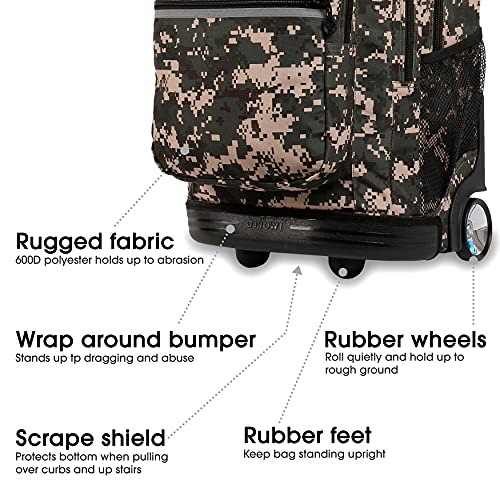 J World New York Sundance Rolling Backpack Girl Boy Roller Bookbag, Green Camo, 20 X 13 X 9 (H X W X D) #TOP3