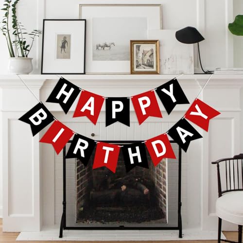 Image of Happy Birthday Banner Party Banner NO DIY Birthday Sign Black and Red