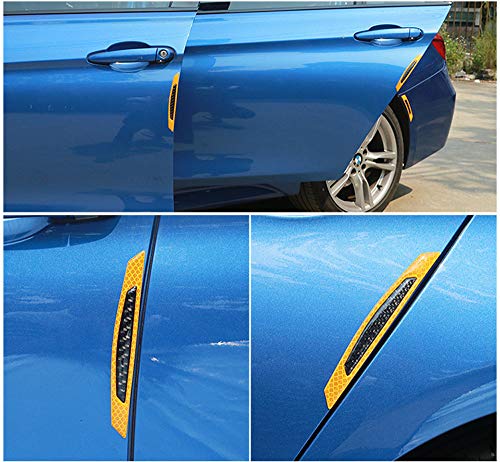 Image of ZYTC 4pcs 3D Super Yellow Reflective Stickers Black Real Carbon Fiber Strips Car Side Door Edge Bumper Anti-Scratch Protection Guards Trim Stickers Universal