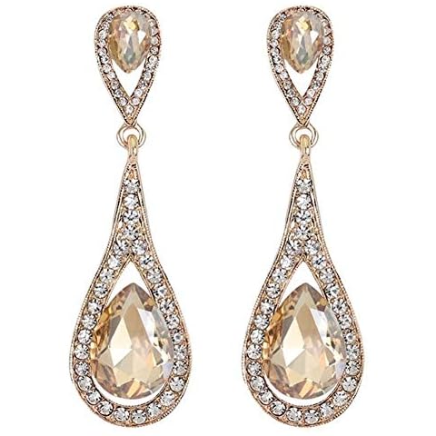Danigrefinb Stud Drop Earrings for Women Fashion Women Waterdrop Faux Gemstone Rhinestone Pendant Stud Earrings Jewelry - Champagne Cover