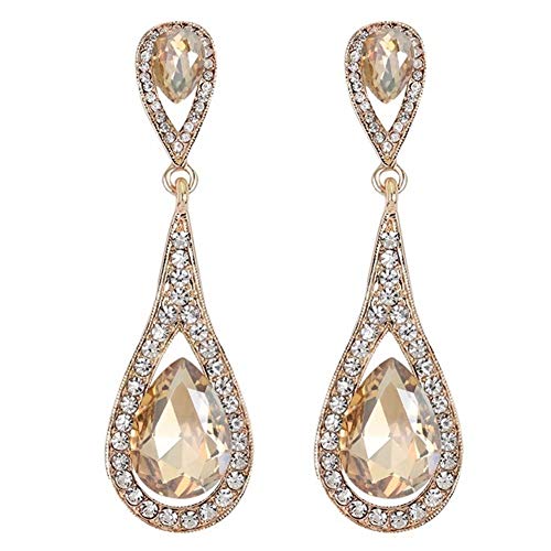 Opal Earrings gLoaSublim,Fashion Women Waterdrop Faux Gemstone Rhinestone Pendant Stud Earrings Jewelry - Champagne