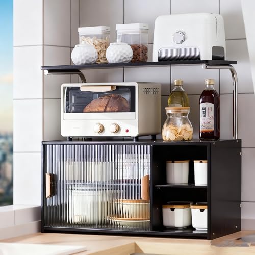 JoyeeLii 多機能家庭用サイドボード、キッチン収納キャビネット、デスクトップ食器棚、ティーセット収納キャビネット (ブラック,仕切り付き67cm)