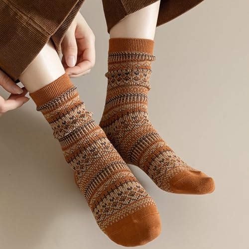 CHUNFO Womens Cottagecore Crew Socks Striped Argyle Retro Socks Cottagecore Cotton Boot Sock Size5-9.54