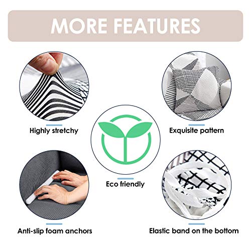Hotniu Stretch Sofa Cover Printed Couch Covers Loveseat Slipcovers For 2 Cushion Couches Sofas Elastic Universal Furniture Protector With 1 Pillowcase (Medium, White Geometry) #TOP2