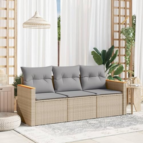 Homgoday Juego de sofás de jardín con Cojines Beige 3 pzas ratán PE Sofá de jardín Sin Mesa Muebles de jardín Exterior Rattan Garden Furniture Set de Jardin Beige y Gris