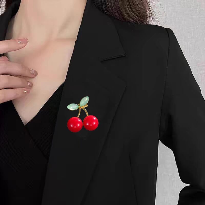 coadipress Rhinestone Cute Cherry Fruit Brooch Pin for Women Gold Plated Red Enamel Cherry Brooches Lapel Pins Dainty Dress Accessories Jewelry Gift - Image 3