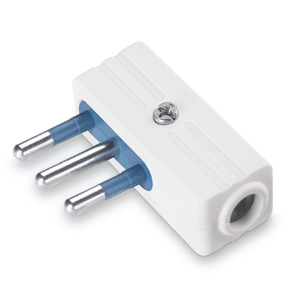 Spina salvaspazio 10 A 2P+T uscita cavo a 90° bianca