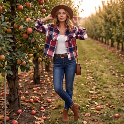 Cropped Jackets for Women Plaid Fashion Button Up Collared Fall Coat - image 5
