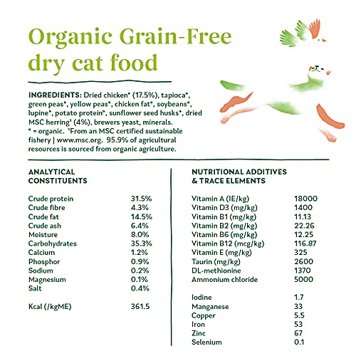 YARRAH Bio Katzenfutter trocken | weizenfrei | Hochwertiges Premium Trockenfutter für Katzen | Hoher Nährstoffanteil | Futter für Katzen jeden Alters mit Bio-Huhn und MSC Fisch, 2.4kg