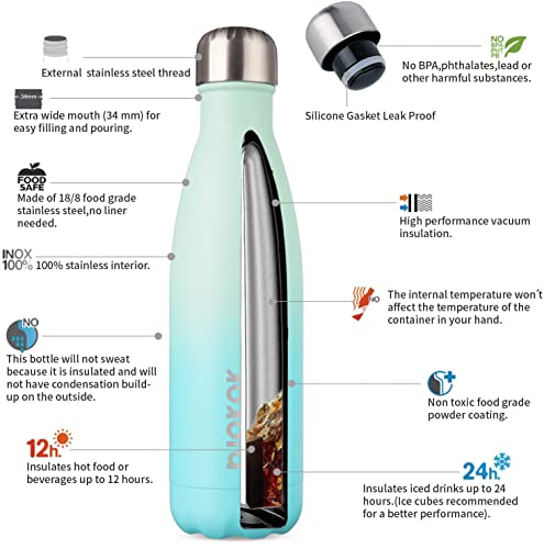 BJPKPK-Insulated-Water-Bottles-17oz500ml-Stainless-Steel-Water-bottles-Sports-water-bottles-Keep-cold-for-24-Hours-and-hot-for-12-HoursBPA-Free-water-bottlesMint