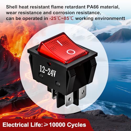 Image of Nilight 12V 24V Rocker Switches Red LED Lighted 5PCS | 4 Pin 2 Position ON Off Toggle Switch KCD4 DPST for Car Automotive Truck Boat Marine Off-Road Vehicle
