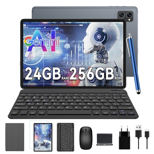 TABWEE Android 15 Tablet mit Tastatur - 24GB RAM+256GB ROM (2TB TF), Octa-Core, Gaming Tablet 10 Zoll, 5000mAh, 8MP+5MP, Gemini AI, Widevine L1, 5G WiFi, GPS, Face ID (2J Garantie)