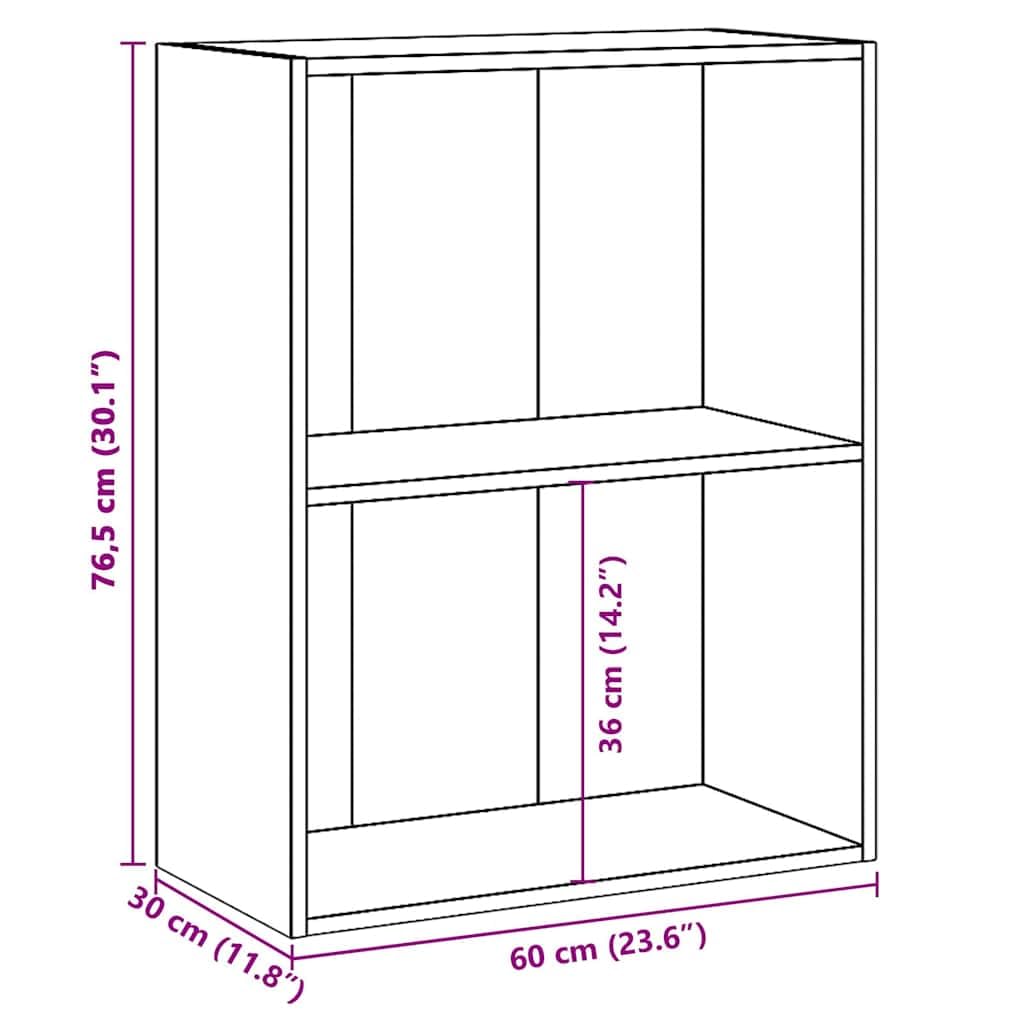 Bücherregal 2 Fächer Sonoma-Eiche Holzwerkstoff 60x30x76,5 cm Standregal mit Stauraum für Bücher, Ablage, Büro und Wohnzimmer als praktisches Regalsystem